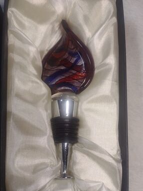 Vintage Glass Flame Bottle Stopper - Brown and Blue